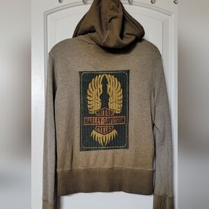 Harley-Davidson Brown Hoodie with Large Emblem On Back, Vintage Look, Sz Small